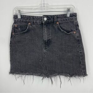 Topshop Black Acid Distressed Frayed Hem Denim Skirt Size 6